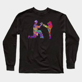 Taekwondo training watercolor art Long Sleeve T-Shirt